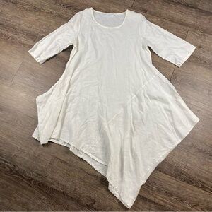 Bryn Walker Dress Women M White 100% Linen Lagenlook Coastal 3/4 Sleeve USA Made